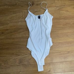 White zipper body suit